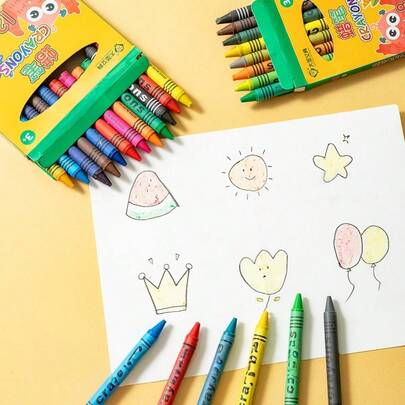 1/8/12pcs Monster Pattern Crayons For Kids & Preschool, 8/12 Colors, Drawing, Colored Pencils, School Supplies, Christmas Gifts, Helpful For Improving Intelligence