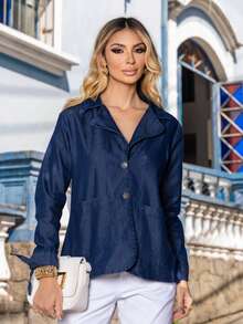 Blazer Jeans - Lavagem escura - Visão 2