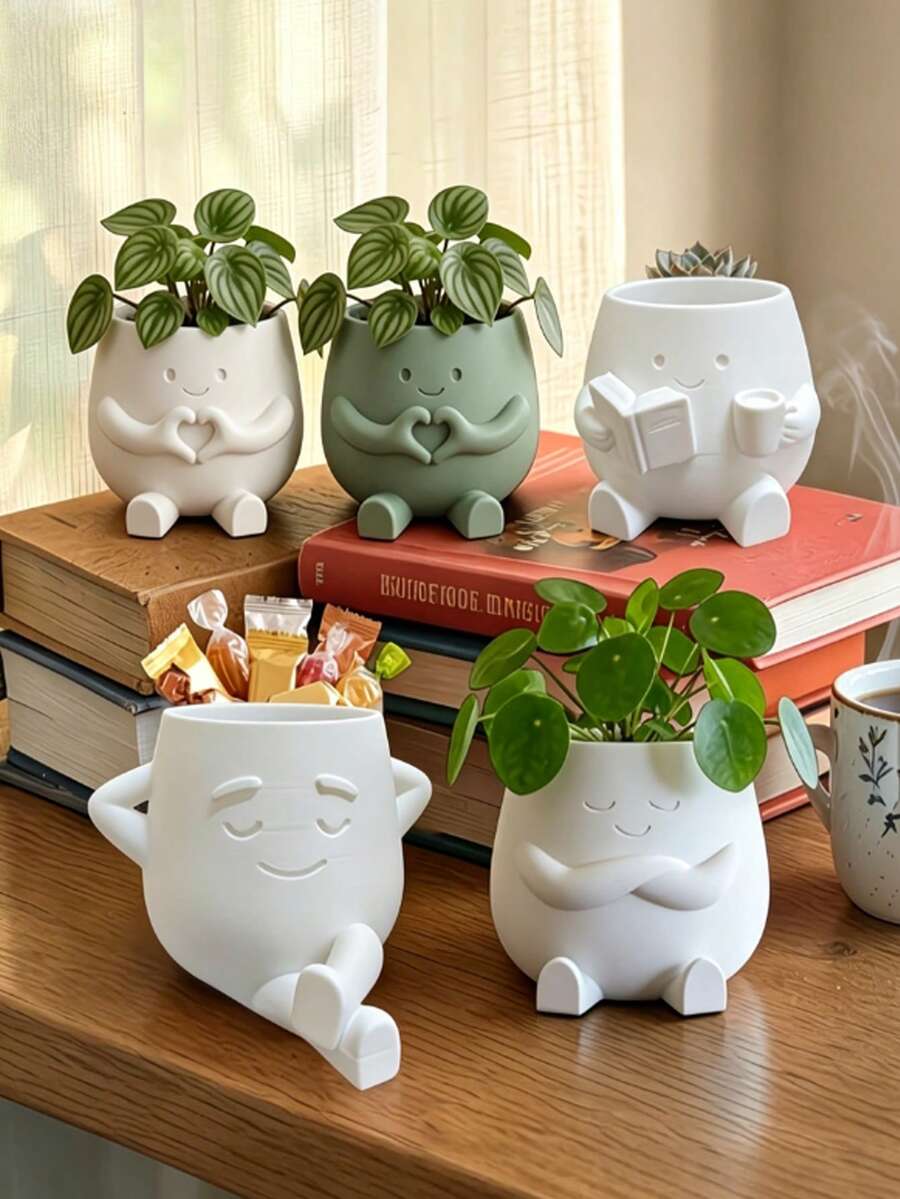 1个可爱心形笑脸多肉植物花盆，创意卡通排水孔花盆，卡哇伊家居办公室桌面装饰，植物爱好者美容院装饰礼品，可爱花盆，多功能笔筒，花园，户外花盆，花园装饰，室内花盆，家居装饰，户外花盆
