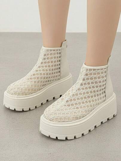 2026新款网眼编织厚底女靴，镂空透气夏季凉鞋