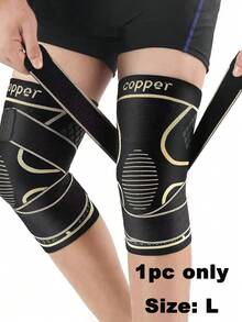 1pc Black Copper Knee Brace With Strap, Quick Buckle Closure, Nylon Blend Compression Sleeve, For Men, Modern Design, Comfortable & Durable, Suitable For Daily Activities, Breathable & Stable Support - Black - View 11