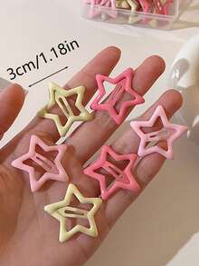 12pcs Y2K Style Candy Color Star Shaped Cute Resin Hair Clips, Versatile Accessories For Daily Wear,Festival,Party - Pink - View 2