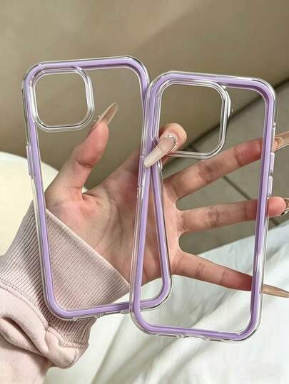 高端品质苹果智能手机时尚保护壳，三合一加厚硬质材料，彩色纯色边框，个性化创意粉色、白色、黑色、蓝色、绿色可选，简约防摔全包透明触感彩色手机壳，防水、防震、防摔、防刮。