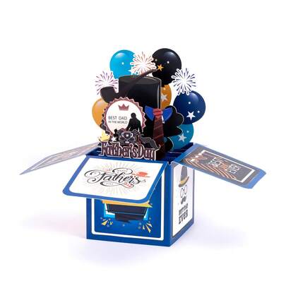 Father's Day Gift. 1pc 3D Pop-Up Card, New Father's Day Design With Navy Blue Balloon, "BEST DAD" Theme 3D Greeting Card With Envelope For Handwritten Wishes, Surprise Gift For Dad, Cartoon Star Design, Suitable For Occasions Like Father's Day, Birthday