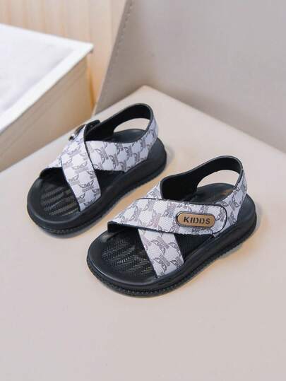 1 par de sandalias sencillas y de moda para bebé, con cierre de , zapatos minimalistas cómodos con decoración de tachuelas para caminar para niños pequeños, uso en verano y playa