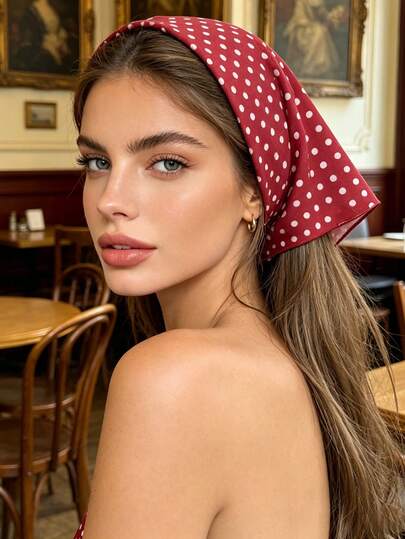 1Pc Retro Polka Dot Triangle Hair Scarf, French Elegant Headband, Versatile Hair Accessory & Neck Scarf For Spring/Autumn