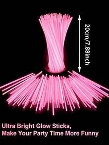 100/50pcs 8-Inch Colorful Glow Sticks Set, High Quality Super Bright Glowing Sticks, Glow Decor, Luminous Effect, Long-Lasting Glow, Add Radiance To Parties - Pink - View 6