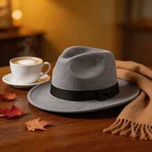 Unisex Vintage Fedora Hat, Adults Classic Wide Brim Bowknot Jazz Cap Black, Grey - 灰色 - 查看 3