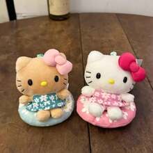 Sanrio 1pc Hawaiian Black Skin Swim Ring Hello Kitty Plush Doll Pendant Cartoon KT Cat Doll Backpack Charm Children's Plush Doll Bag Accessory Holiday Gift - Multicolor - View 5