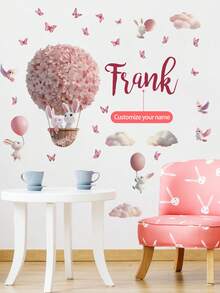 3 Styles Available, Customizable Rabbit Hot Air Balloon & Birthday Name Wall Stickers, Removable Wallpaper, Decor For Children's Bedroom, Living Room, Home Decor, Kitchen, Bathroom, Bedroom, House Renovation, Peelable Wallpaper, Living Room Wall Art, Party Supplies, Office Decor - Multicolor - View 10