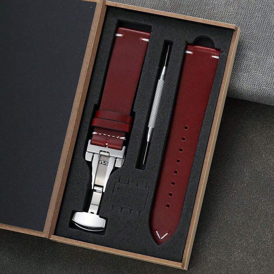 Oil Wax Leather Watch Strap For Men And Women 18mm 20mm 22mm With Quick Release Spring Bar Butterfly Buckle And Gift Box Replacement Calfskin Watch Band - Mouldless - View 1