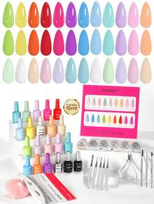 Beetles 18 Colors 15ml PRO Gel Polish Set – Poetry Of Garden, Pastel Summer Full Size Salon Nails Kit With Base Coat, Glossy & Matte Top Coats, 6 Painting Gel UV Nail Lamp Cure Needed - 15Ml 18 Colors Poetry of Garden - 查看 2