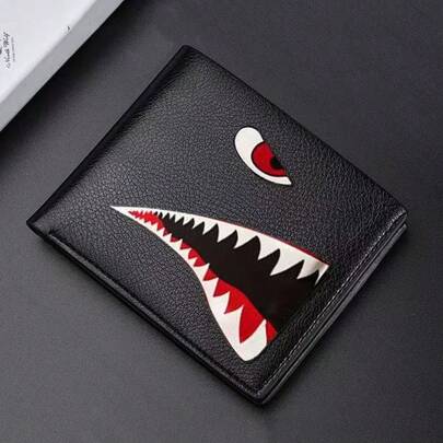 Men's Compact Wallet With Money Clip - Stylish Cartoon Design, Multi-Card Holder & Coin Purse Black