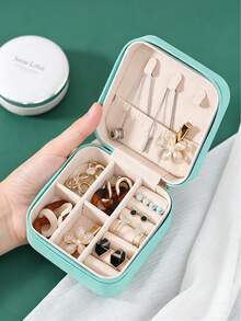 1pc Square Mini Jewelry Box, Earrings, Rings, Necklace Storage Display Case, Portable Compact Desk Decor - Multicolor - View 2