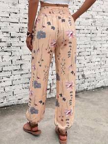 Women's Casual Commuter Printed Drawstring Waist Pocket Pants, Fashionable Casual Printed Trousers, Random Printed Pattern Vacation Spring - Cinnamon Color - View 2