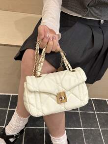 小众设计时尚西式包包休闲春季新款小方包女士单肩斜挎包 - 米色 - 查看 6