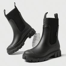 Women's Solid Color Waterproof Rain Boots, New Fashionable Round Toe Outdoor Boots, Anti-Slip Rain Boots, Suitable For Women And Girls - Black - View 7