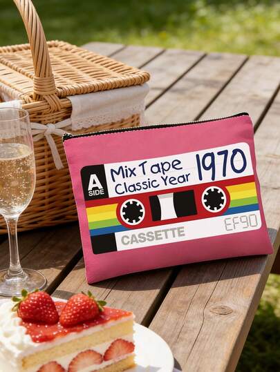 Old Cassette Print Cosmetic Bag - Reusable Travel Storage Bag, Portable Toiletry Bag - A Vintage Gift For Music Lovers, Travel Storage Cosmetic Bag, Multi-Functional Storage Bag, Jewelry Storage Bag, Can Be Used To Store Sundries, Cosmetics, Makeup Tools, Jewelry, Hair Accessories, Stationery, Office And Dormitory Storage, Home, Daily Necessities, Perfect Holiday Gifts, Birthday Gifts, Christmas Gifts, Music Festival Gifts