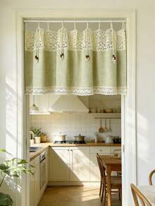 1 buah Tirai Dapur Hijau Gaya Rumah Pertanian dengan Manik-manik untuk Jendela Kecil, Tirai Setengah Jendela Rajutan Vintage untuk Kabinet, Balkon, Tirai Pendek Pedesaan untuk Kafe, Kamar Mandi, Dekorasi Rumah, Model Tab Top - 1PC - View 9
