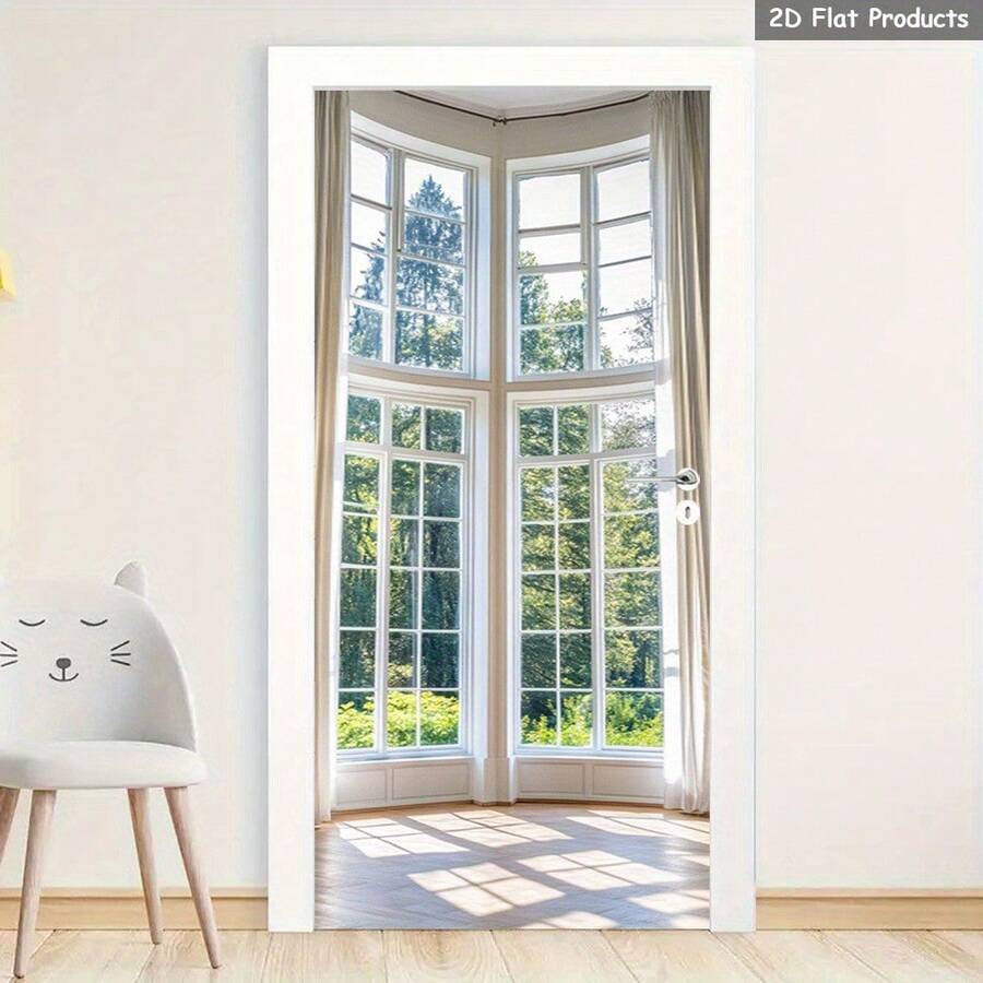 1/2pcs Removable Self-Adhesive Door/Wall Sticker, Clean Home Decor, Tranquil Door Painting, Room Light & Shadow Door Sticker, Natural Scenery Home Decor Sticker Suitable For Bedroom, Living Room, Office Door Decor, 2D Flat - Style 1 - View 1