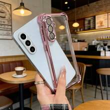 Galaxy S26 Ultra/S25 Ultra A56 Luxury Electroplated Four-Corner Anti-Drop Transparent Soft Phone Case - Pink - View 2