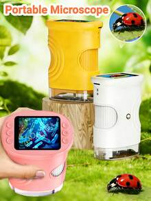 Microscopio digital para niños con pantalla IPS de 2.0", 1000X de aumento, microscopio portátil de bolsillo con 8 luces LED y brillo ajustable, recargable por USB tipo C con batería de 600mAh, función de toma y almacenamiento de fotos en tiempo real, compatible con computadora, juguete educativo STEM para exploración y aprendizaje científico, microscopio mini para niños - Multicolor - Ver 3