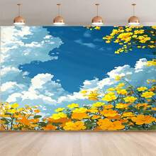 2D Flat, 2D Flat - 2D Flat, 2D Flat - A Single Of 2D Flat Bkground Cloth - Yellow Floral Landscape Pattern, 1pc Photography Bkdrop Banner, Bkground Decoration For Rooms - 1PC - View 5