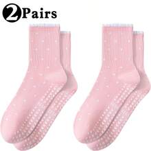 Women's Yoga Pilates Grip Socks, Fitness Socks, Non-Slip Socks, Dance Socks, Exercise Socks, Breathable Sweat-Absorbent Cushioned Non-Slip Yoga Sports Socks, Suitable For Gym, Workout, Yoga, Gymnastics, Ballet, Outdoor Sports, Ruffled Hem Simple Polka Dot Yoga Crew Socks, Ideal Gift - Pink - View 11