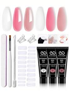 9pcs/Set - Poly Gel Extension Tool Set, Including 20pcs Nail Mold, Nail Clip And Multi-Functional Nail Brush,Very Suitable For Home DIY Nail Set - The Perfect Gift For Girls' Nails - Multicolor - View 9