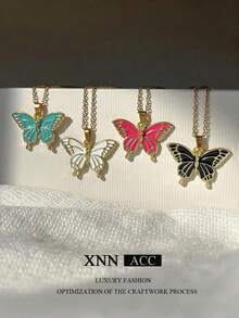 4款时尚滴油合金吊坠个性化滴油蝴蝶项链新款项链 - 彩色 - 查看 10