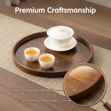 Round Walnut-Color Bamboo Tray, Living Room Coffee Table Decor Wooden Tray, Breakfast Serving Tray, Dining Table Decor Tray - Walnut - View 6