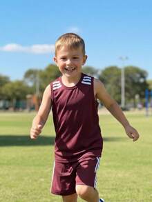 Boys' Premium Soccer Jersey And Shorts Set With Sleeve Detail And Lightweight Fabric - 酒紅色 - 查看 1
