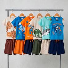 4-Piece Assorted Children's Summer Outfit For Boys - 2 Sets - Includes 2 T-Shirts + 2 Shorts - Đã in - Xem 7