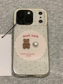 Funda de teléfono suave de gelatina con diseño de oso de perlas 3D, lunares rojos y letras, compatible con iPhone 17 Pro Max, 17 Pro, 16 Pro Max, 15, 14 Pro, 13, 12 Pro, 14, 16 Plus, 17 Air, 11, 13 - Lunares - Ver 5