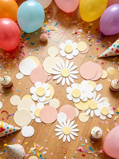 50 件/套粉色花朵纸屑、雏菊碎屑和纸质装饰品，适用于桌面装饰；适合生日派对、返校活动、春季派对和毕业典礼装饰。