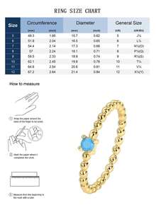 Charm-In 18K镀金串珠绿松石叠戴戒指，精致四爪镶嵌单钻日常首饰，女士款 - 金色 - 查看 4