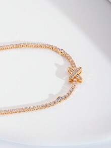 1 Set de pulsera elegante y lujosa con incrustaciones de circonita cúbica con forma de X brillante, adecuada para bodas y fiestas de mujeres, sin caja de regalo - Amarillo Oro - Ver 5