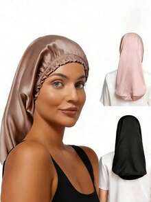 1 chiếc mũ ngủ cho tóc dài bán chạy nhất, mũ ngủ bằng satin co giãn ren dành cho nữ. - màu đặc - Xem 1