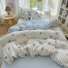 Bộ 3 món bằng 100% polyester in hình cún con sọc dễ thương, gồm 2 vỏ gối và 1 vỏ chăn (không bao gồm ruột chăn và ga trải giường). - chó sọc - Xem 3