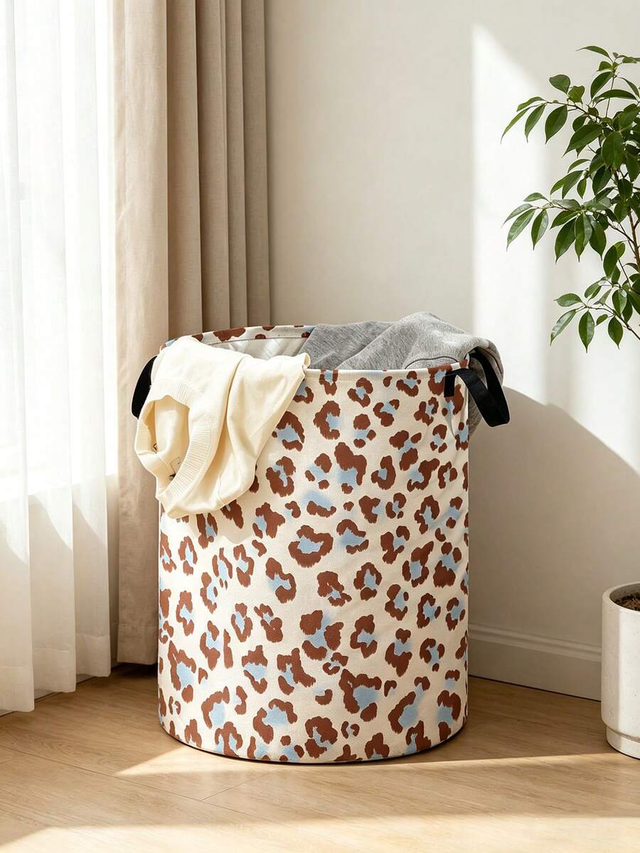 1 Giỏ đựng đồ giặt bằng vải bền in họa tiết da báo, kích thước 48*38cm, dung tích lớn, dùng trong phòng tắm, đựng quần áo, tất, đồ chơi. - Nhiều màu - Xem 1