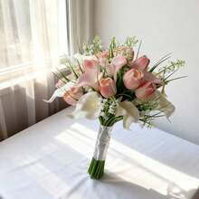 1件新娘婚禮花束伴娘花束白色人造馬蹄蘭花束婚禮攝影道具婚禮儀式週年紀念家居裝飾 - 彩色 - 查看 5