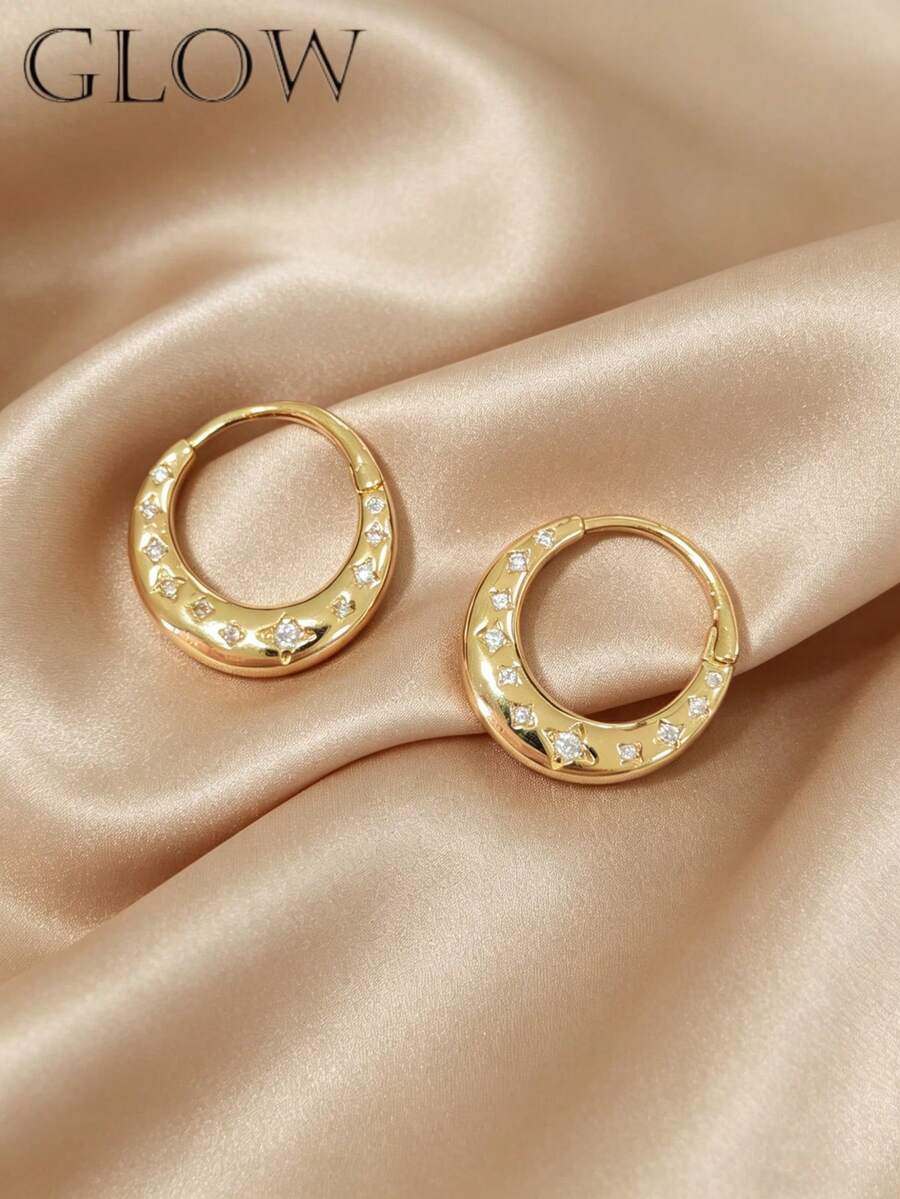 1 par de pendientes de aro con estrella de cristal de estilo minimalista y elegante retro, adecuados para uso diario, festivales y fiestas de chicas adolescentes - Estrella - Ver 1