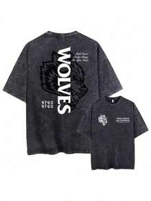 Men Shirts Vintage  Wolves Graphic T-Shirt For Men& Women- Y2K Retro Washed Cotton Streetwear Tee With Bold Wolf Print, Loose Fit Crew Neck, All-Season Comfort, Machine Washable, Wolf T Shirt, Hiphop Apparel, Casual Wear, Casual Crewneck Men Clothes - Black - View 16