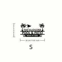 Personalized Pool And Patio Sign, Custom Family Name Metal Wall Art With Palm Tree And Surfboard Design, Outdoor Decor For Backyard And Garden, Backyard Oasis - Black - View 9