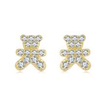 Bông tai hình gấu bông bằng bạc 925 mạ vàng 14K đính đá lấp lánh, đa năng, thích hợp cho đi làm hàng ngày, hẹn hò, sinh nhật/kỷ niệm hoặc làm quà tặng. - Vàng - Xem 1