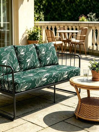 1件简约绿色印花牛奶丝沙发垫套，高弹防尘可水洗沙发套，室内/室外通用，适用于客厅、卧室、餐厅、露台等场所。