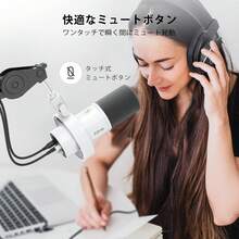 FIFINE K688 White Dynamic Microphone For Studio, USB/XLR Interface, Suitable For Podcasting, Live Streaming, Computer Recording, Voice-Over, Includes Shock Mount, Mute Button, Gain Knob And Headphone Monitoring - White - View 7
