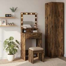 vidaXL Dressing Table With Shelf, Smoked Oak, 50 X 41 X 135 Cm, Engineered Wood, Modern Dressing Table, Rectangular Storage Space, Minimalist Design With Lights, Durable Engineered Wood - 燻黑橡木 - 查看 8