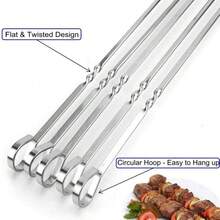 12PCS Kabob Skewers Flat Metal BBQ Barbecue Skewer 14" Long Stainless Steel Shish Kebob Sticks Wide Reusable Grilling Skewers Set For Meat Shrimp Chicken Vegetable, 12 Pack - 14 Inch (12Pack) - View 6