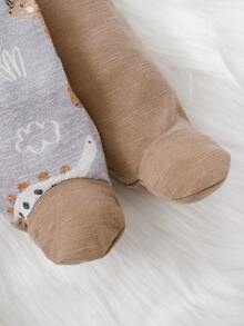 Set de 2 piezas Mono de cuello redondo con estampado de dinosaurio para niños pequeños, marrón y gris - Café integral - Ver 4